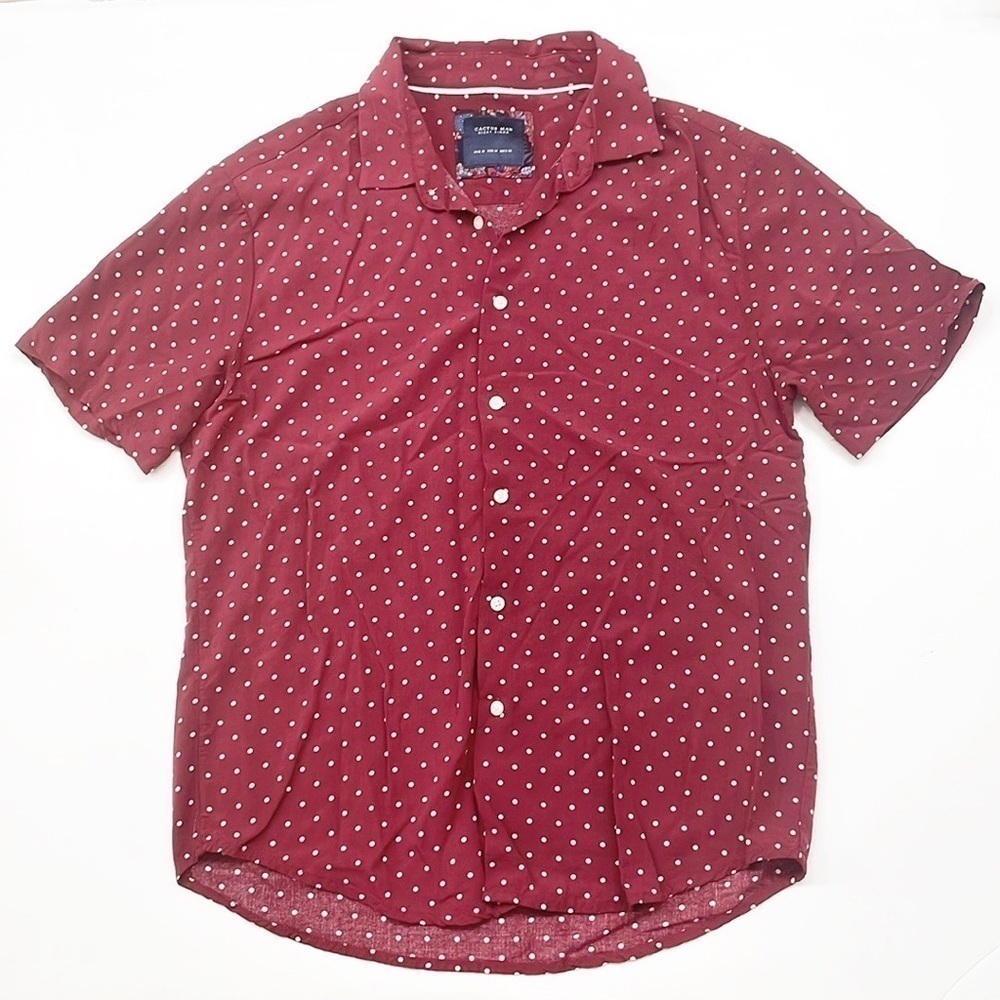 Cactus man maroon polkadot print short sleeve button down shirt